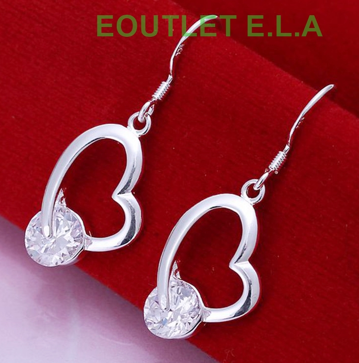 35MM ROTATING CZ HEART SILVER DANGLE EARRINGS